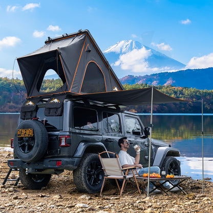Explorer Pro Rooftop Tent Hard Shell with Side Awning&LED Light Strip, 2-3 Person Roof Top Tent for 4 Season Camping, Aluminum Pop Up Roof Tent for Truck Jeep SUV Van Trailer