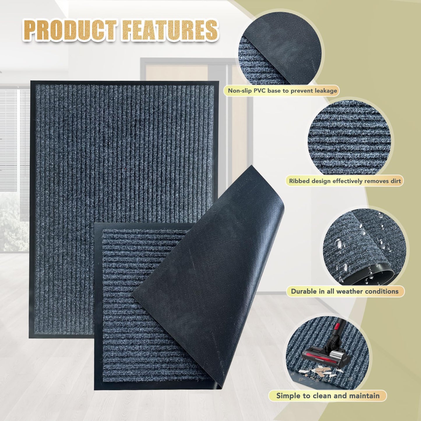 Front Door Mat,4'x8'Indoor Outdoor Door Mat,Heavy Duty Durable Welcome,Commercial Floor Mats Inside Outside Entrance, Waterproof All-Season, All-Weather Non Slip Backing Doormat for Entryway,Dark Gray
