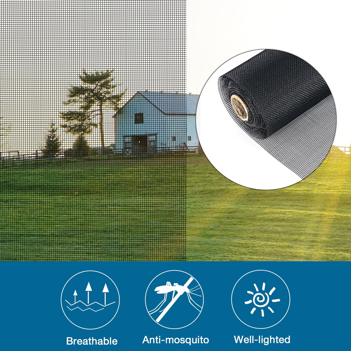 NeatiEase Window Screen Roll, 96"x100' Adjustable Flexible Fiberglass Screen Door Mesh - DIY Replacement Kit for Patio Porch Door Windows and Sliding Screen Doors(Black)