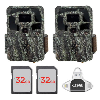 (2) Browning Dark Ops Pro X 1080 Trail Game Camera Bundle Includes 32GB Memory Cards and J-TECH USB Memory Card Reader Compatible with iPhone/iPad/Android/PC (24MP) | BTC6PX1080