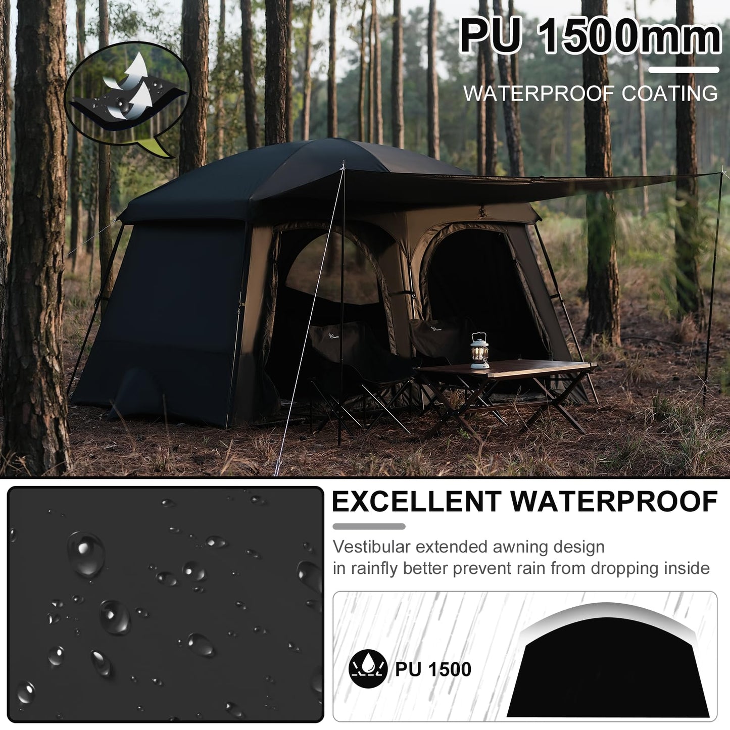Vidalido Tents，6-8 Person Camping Tent with Extended Vestibule，2 Room Weather Resistant Family Tents，Easy Install Waterproof Outdoor Tent for Backpacking and Camping Hiking