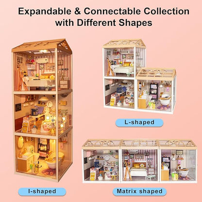 DIY Miniature House Kit Gift for Teens Mini Dollhouse with Roof &amp Dust Covers Light Furniture Creative Crafts for Adults for Mini Figures &amp Christmas Decor Gift Idea