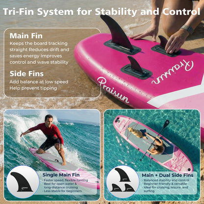 PRAISUN 12’ x 35” Inflatable Paddle Board, 450lbs Extra Wide Stand Up Paddleboard for Youth/Adults of All Skill Levels, Stable SUP with Seat & Full Kit, for Fishing, Yoga, Lake & Ocean, Pink