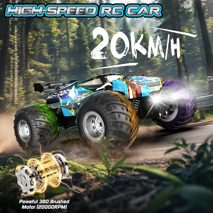 Remote Control Car 2WD Off-Road Rc Truck 20 KM/H All-Terrain RC Cars with Headlights &amp Body Lights 2.4GHz 2 Batteries Remote Control Car for Boys 4-7 8-12 Gift Toys for Boys Girls