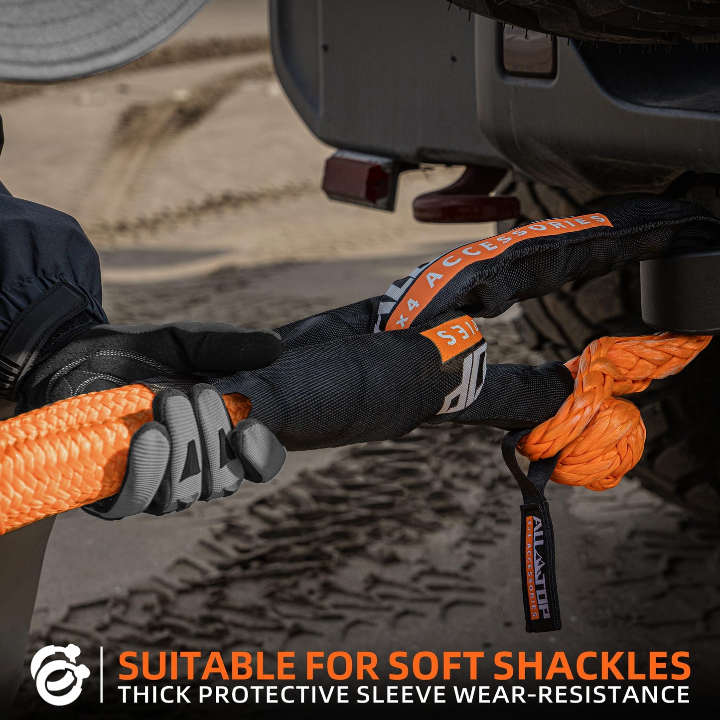ALL-TOP Kinetic Recovery Rope Kit w/ 2 Soft Shackles, 83000Lbs, 1.5in x 30ft, Heavy Duty 30+% Elasticity, 27600Lbs Work Load Limit for 4x4 Offroad Vehicle