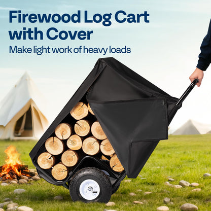 VIVOHOME Firewood Log Cart Carrier with Cover and 600D Oxford Cloth, 250 LB Capacity Heavy Duty Steel Log Carrier Dolly Hauler, Rolling Wood Rack Storage Mover for Easy Transport Indoor Outdoor Use