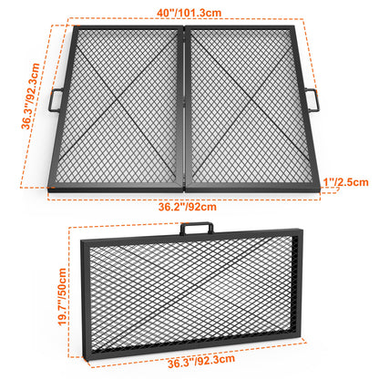 only fire Foldable X-Marks Fire Pit Cooking Grate, Portable Campfire BBQ Grill for Outdoor, Square Heavy Duty Steel Campfire Grill Grate with Handles, 36 inch