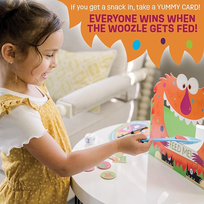Peaceable Kingdom Feed the Woozle Cooperative Game for 2 to 5 Kids Ages 3+ - Learn Social Skills While Completing Physical Challenges