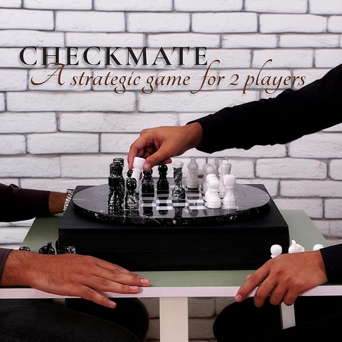 Marble Chess Set for Adults with Complementary Storage Box 15 Black &amp White Handmade Board Games for Adults Premium Chess Set Board Game with Extra Queens