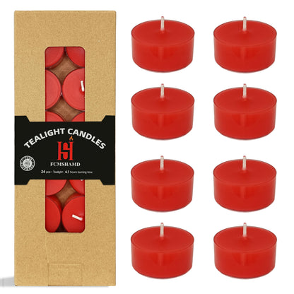 Tea Lights Red Tea Candles Set of 24 – Tealight Candles with Strawberry Scent, Long Burning Handmade Tealights for Wedding Meditation Home Decor Gift