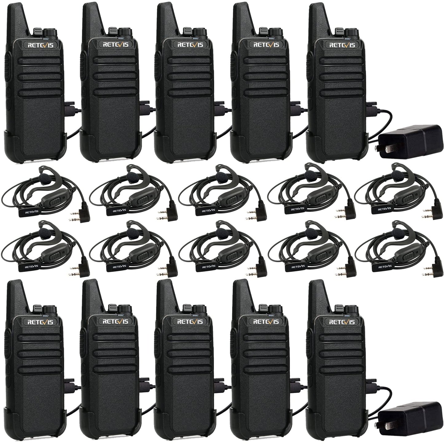 Retevis RT22 2 Way Radios Walkie Talkies,Rechargeable Long Range Two Way Radio, USB VOX Small Emergency 2 Pin Earpiece Headset,for School Retail Church Restaurant (Packed in Pairs with 5 Boxes)