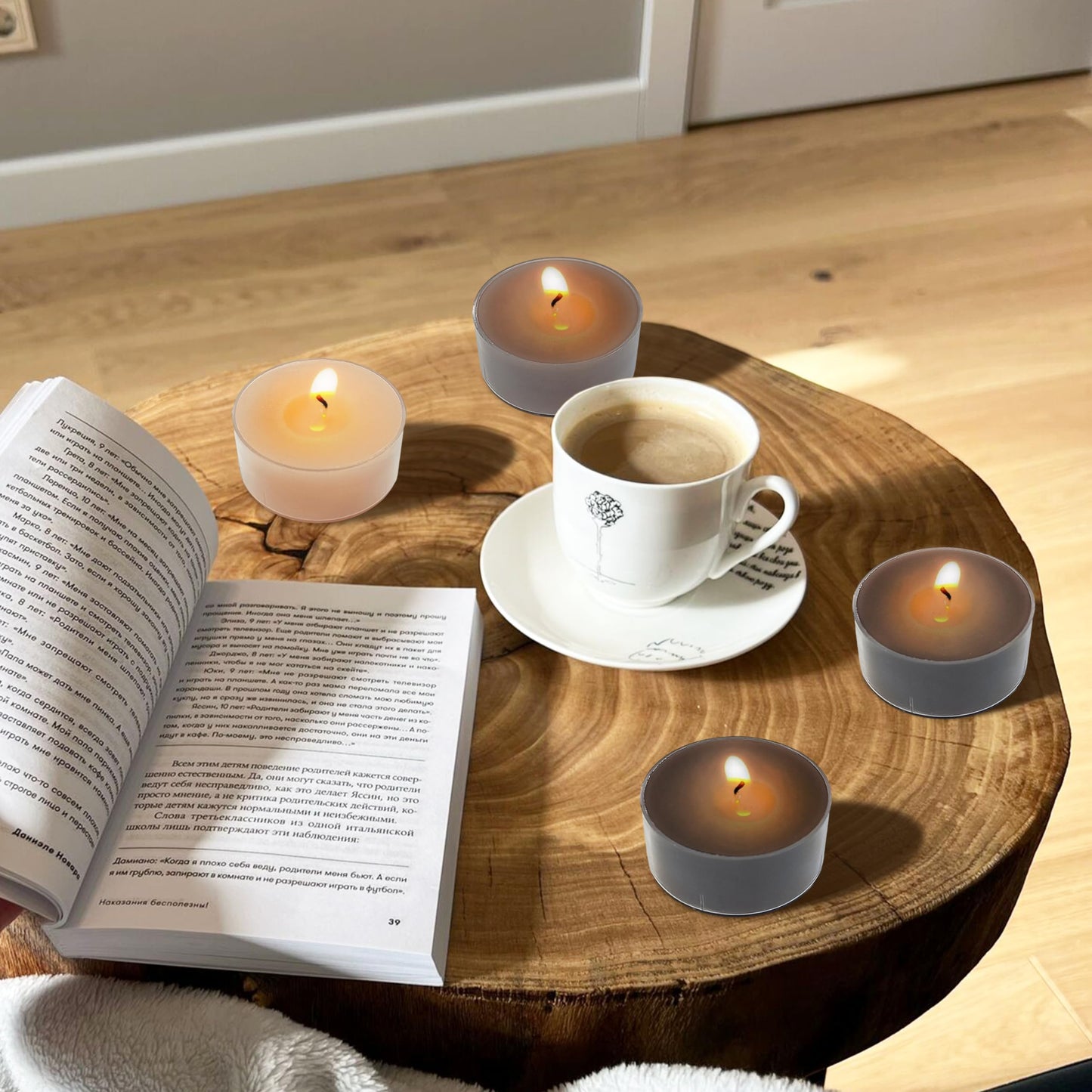Tea Lights Gradation Brown Tea Candles Set of 24 – Tealight Candles with Coffee Scent, Long Burning Handmade Tealights for Wedding Meditation Home Decor Gift