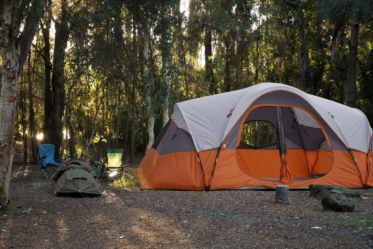 UNP Camping Tent 10-Person Family Tents, Big, Easy up, 5 Large Mesh Windows, Double Layer, 2 Room, Waterproof, Weather Resistant, 18ft x 9ft x78in (Orange)