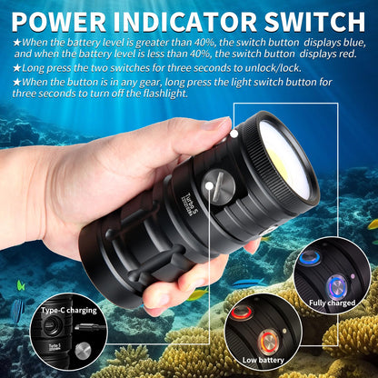 Dive Light,LetonPower TS S 10000Lumens 100m Underwater Video Light,Diving Flashlight,Waterproof Flashlight with Type-C Charging for Professional Under Water Sports