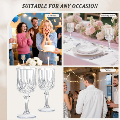 HTTBEIZI 7OZ Plastic Wine Glasses, Reusable Vintage Goblets Unbreakable Drinking Glasses Crystal Water Cups Champagne for Wedding, Parties (24, Clear)