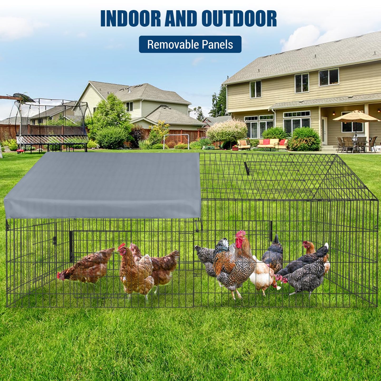 GarveeHome Large Metal Chicken Coop,86" L x 40" W Portable Chicken Run with Waterproof Cover, Chicken Coop Run, Outdoor Backyard Farm Poultry Fence Pet Playpen for Rabbit, Duck, Chinchillas