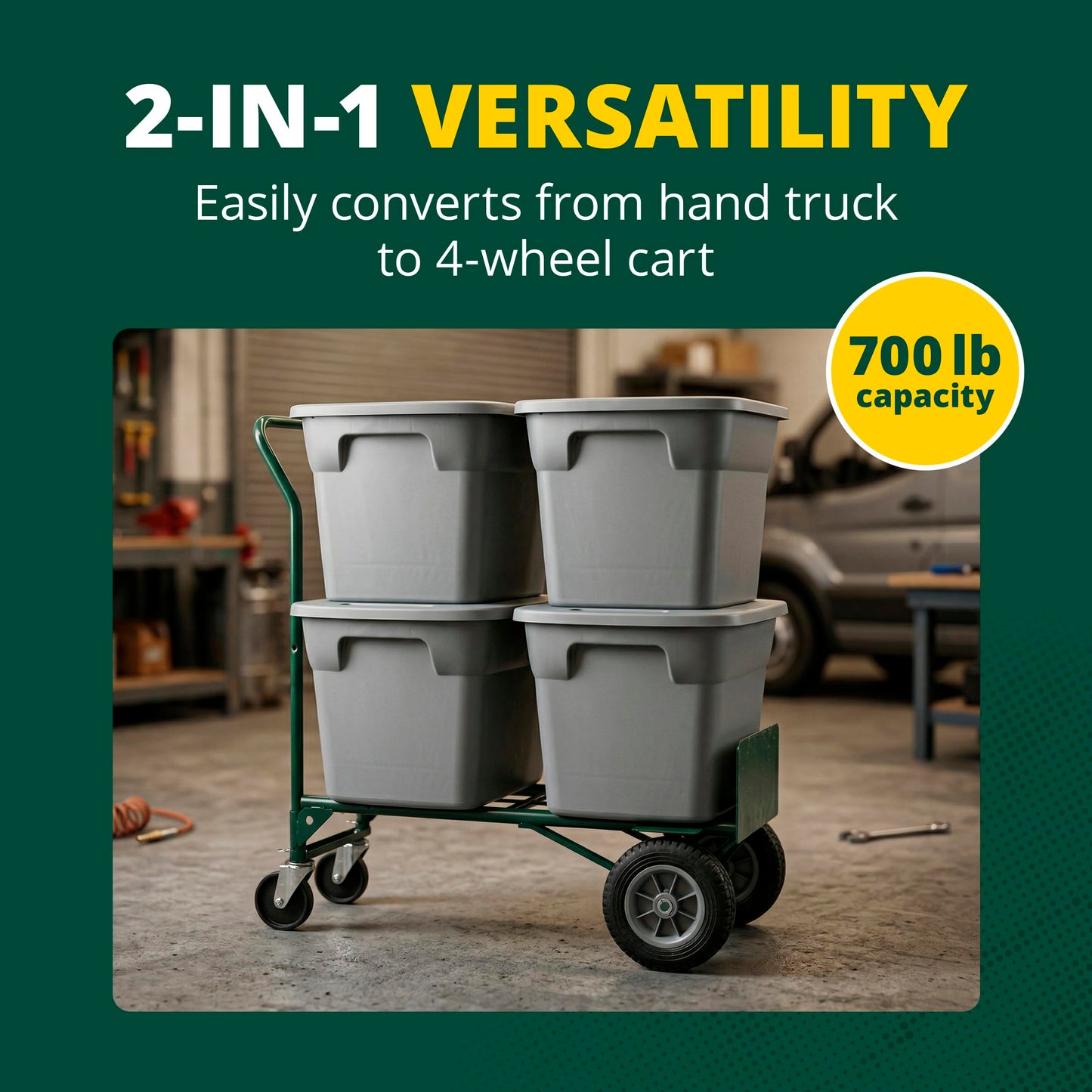 Harper Trucks JEDT8635P Convertible Hand Truck Cart, 600 lb 2-Wheel Dolly and 700 lb 4-Wheel Cart with Flat-Free Rubber Wheels for Moving, Delivery, Warehouses and Retail Stocking
