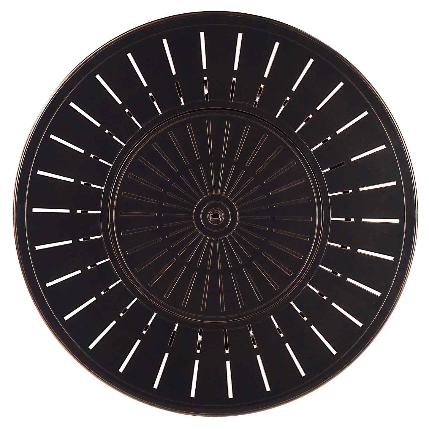Oakland Living Aluminum 57,0000 BTU 44 in. Round Propane Black Fire Pit Table with Fire Beads, Lid, Propane Tank Cover and Table Fabric Covers in Copper Finish, (AZNOBU-FPT-AC)