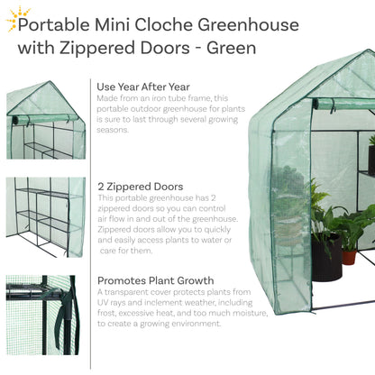 Sunnydaze Portable Outdoor Grandeur Walk-in Greenhouse with 4 Steel Wire Shelves and Roll-Up Door - Green