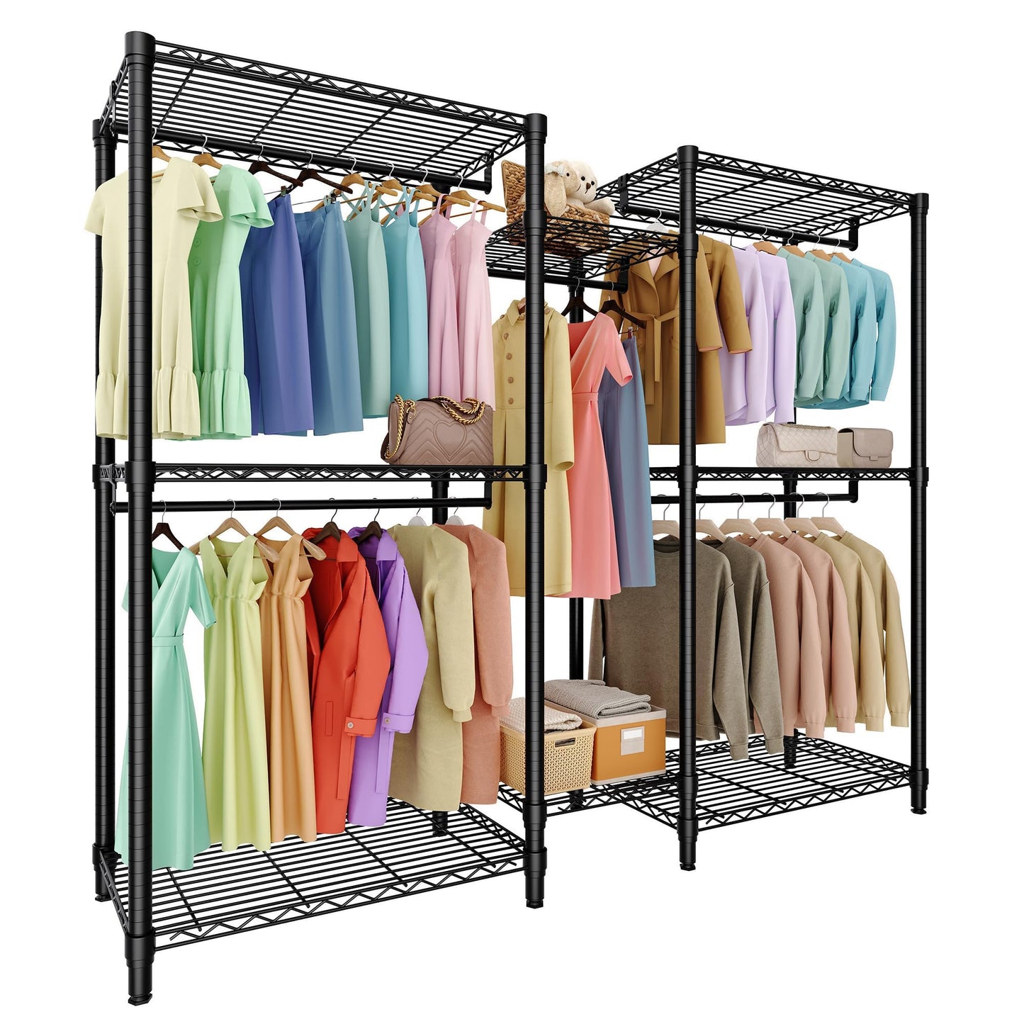 ExploreHorizon Freestanding Adjustable Garment Rack – Heavy Duty 1874LBS Capacity, 5 Hanging Rods & 8 Wire Shelves, Portable Closet Organizer (76.5" H x 73.6" L x 17.4" W)