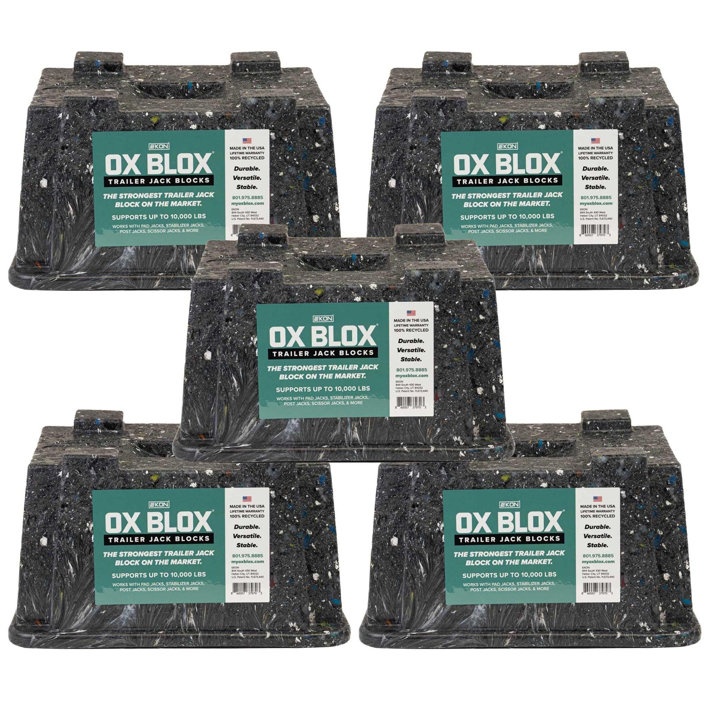 5-Pack OX BLOX Heavy Duty Trailer Jack Block - Made in USA RV Leveling Blocks - Supports Up to 10,000 lbs - RV Jack Blocks for Any Tongue Jack, Post, Foot, or Stabilizer (Round or Square)