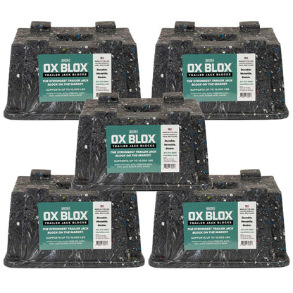 5-Pack OX BLOX Heavy Duty Trailer Jack Block - Made in USA RV Leveling Blocks - Supports Up to 10,000 lbs - RV Jack Blocks for Any Tongue Jack, Post, Foot, or Stabilizer (Round or Square)