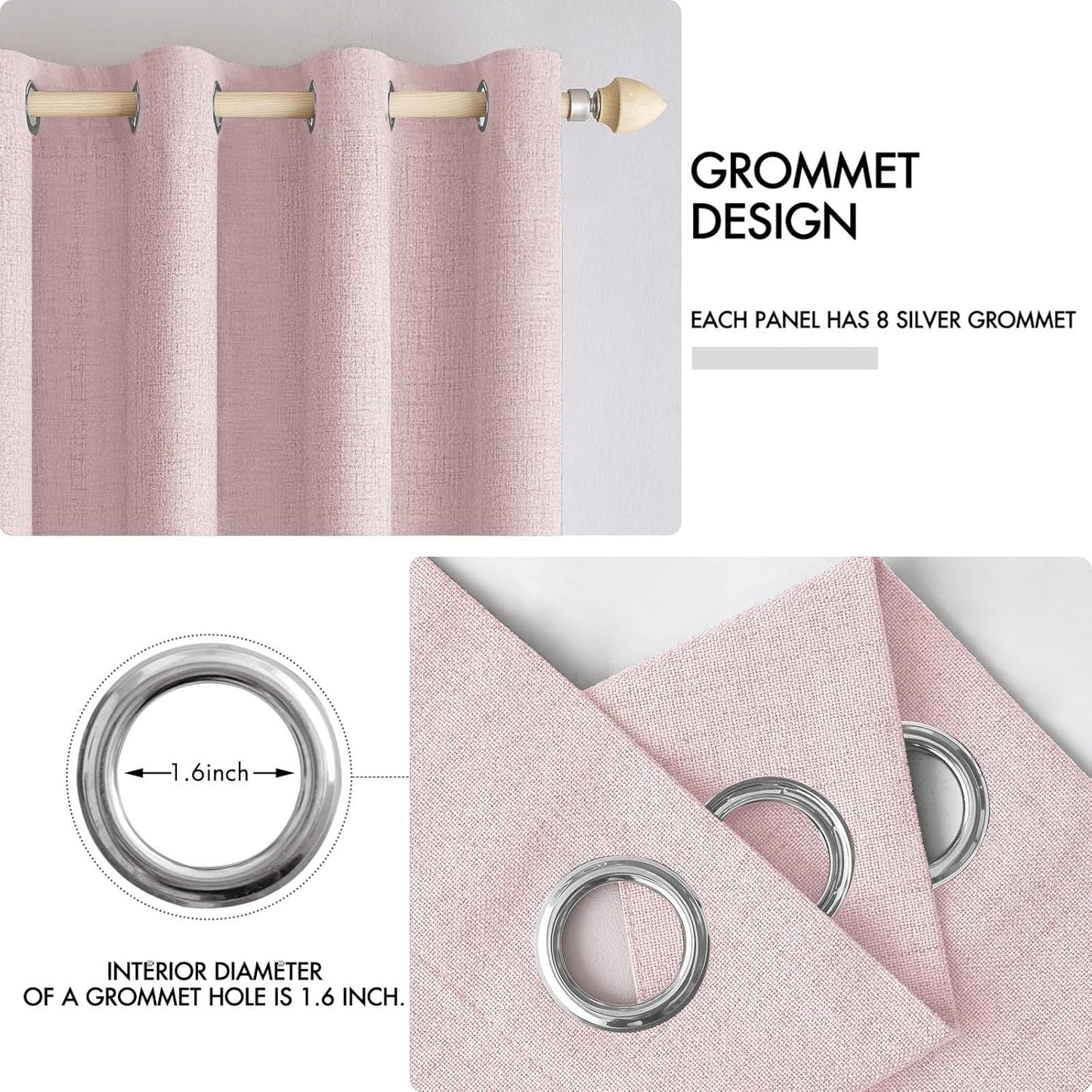 MIULEE Blackout Curtains - 100% Thermal Insulated Linen Texture Drapes | Pink, 52x96 Inch (2 Panels)