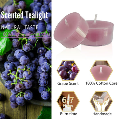 Purple Tea Lights Set of 24, Grape Scented Tealight Candles, Handmade Tea Candles, Long Burning Tealights for Romantic Wedding Home Decor Gift