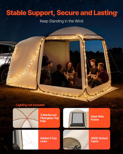 VEVOR SUV Tailgate Tent, 6 x 6 ft Pop-Up Screen House Canopy for 4–6 Person, Portable Screened Shelter with Carry Bag, for Car Camping, Backyard, Patio, Outdoor Activities