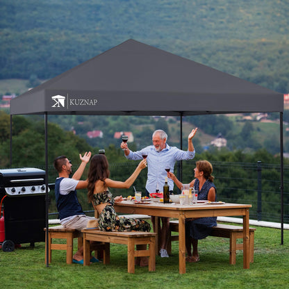 KUZNAP 12’x12’ Pop up Canopy Tent Patented EZ Set up Instant Outdoor Canopy with Wheeled Carry Bag Bonus 4 Weight Sandbags, 8 Stakes and 4 Ropes， Grey