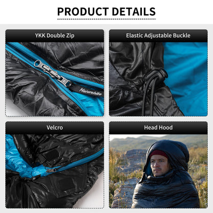 Naturehike Ultralight Down Sleeping Bag, 650FP Backpacking Sleeping Bag for Adults, 40.4℉ Waterproof Sleeping Bags for Camping, Hiking, Traveling with Compression Sack