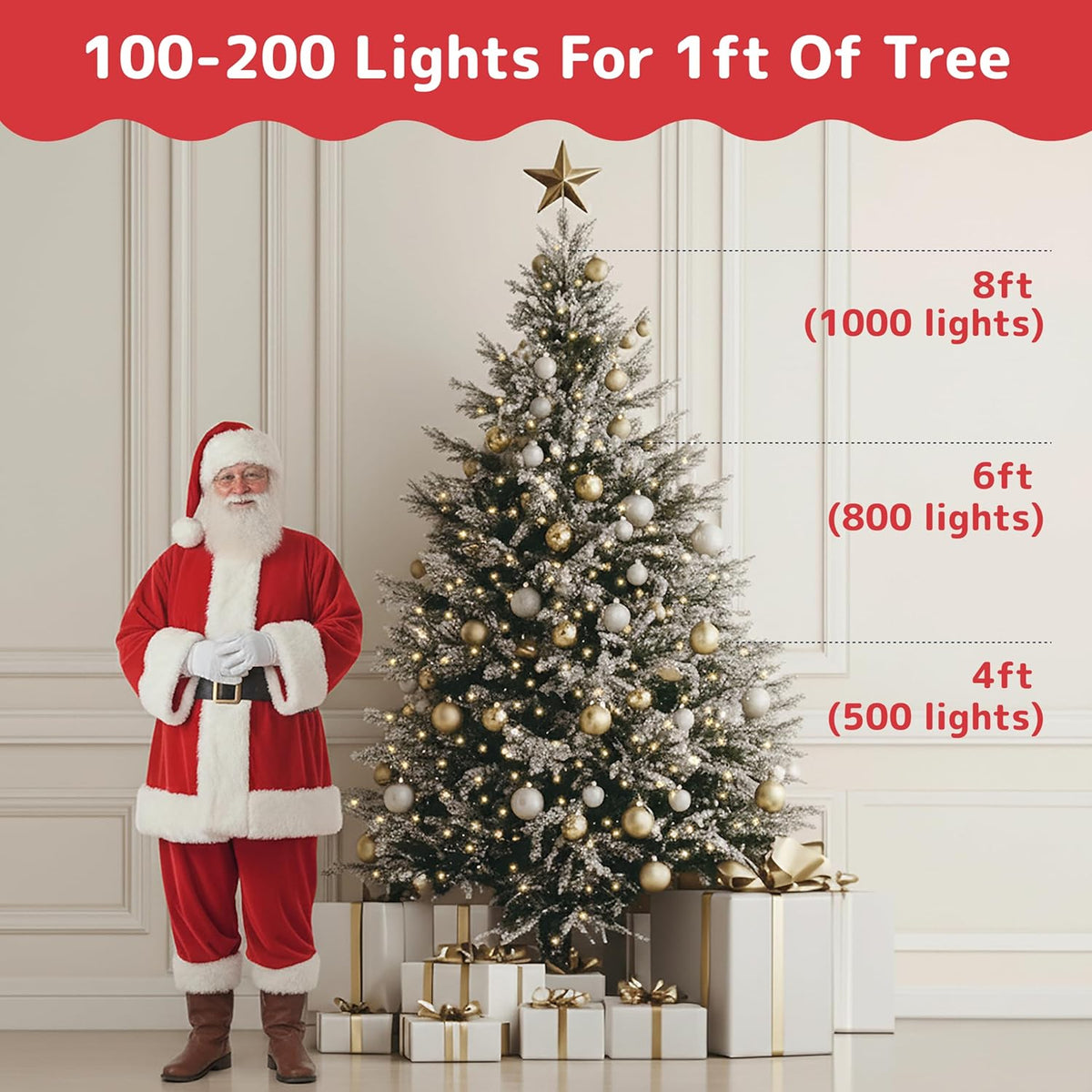 PREXTEX 50 Count Clear Christmas Tree Lights - 10 ft Warm White String Lights for Indoor/Outdoor Decor
