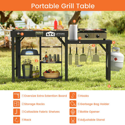 Leteuke Grill Table for Blackstone Griddle, Portable Foldable Grill Table with Storage Fits Ninja, Blackstone Griddle Stand for Outdoor Camping, Picnic, Garden, Patio, Dining, BBQ, Party