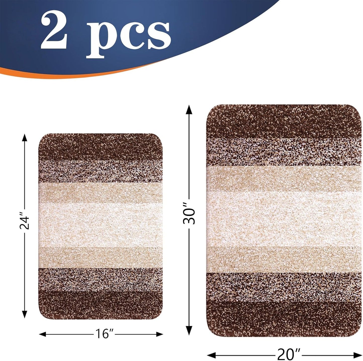 OLANLY Bathroom Rug Set - Soft Absorbent Microfiber Non-Slip Mats | Plush Shaggy, Brown (30"x20"+24"x16")