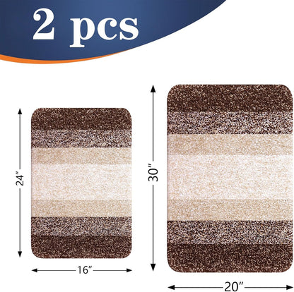 OLANLY Bathroom Rug Set - Soft Absorbent Microfiber Non-Slip Mats | Plush Shaggy, Brown (30"x20"+24"x16")