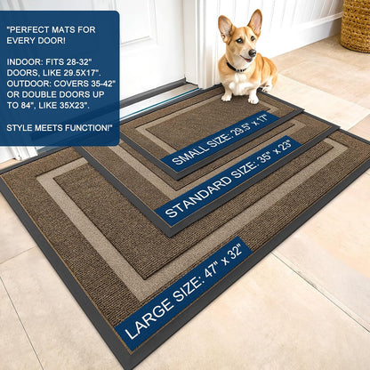 OLANLY Waterproof Front Door Mat - All-Season, Low Profile, Easy Clean, 47x17, Brown