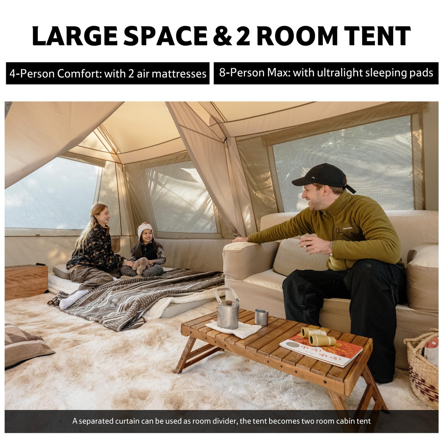 Naturehike Village Lite Camping Tent, 60S Easy Setup Instant Tents for Camping, Double Layer 4/8 Person Tent with with Full Rainfly