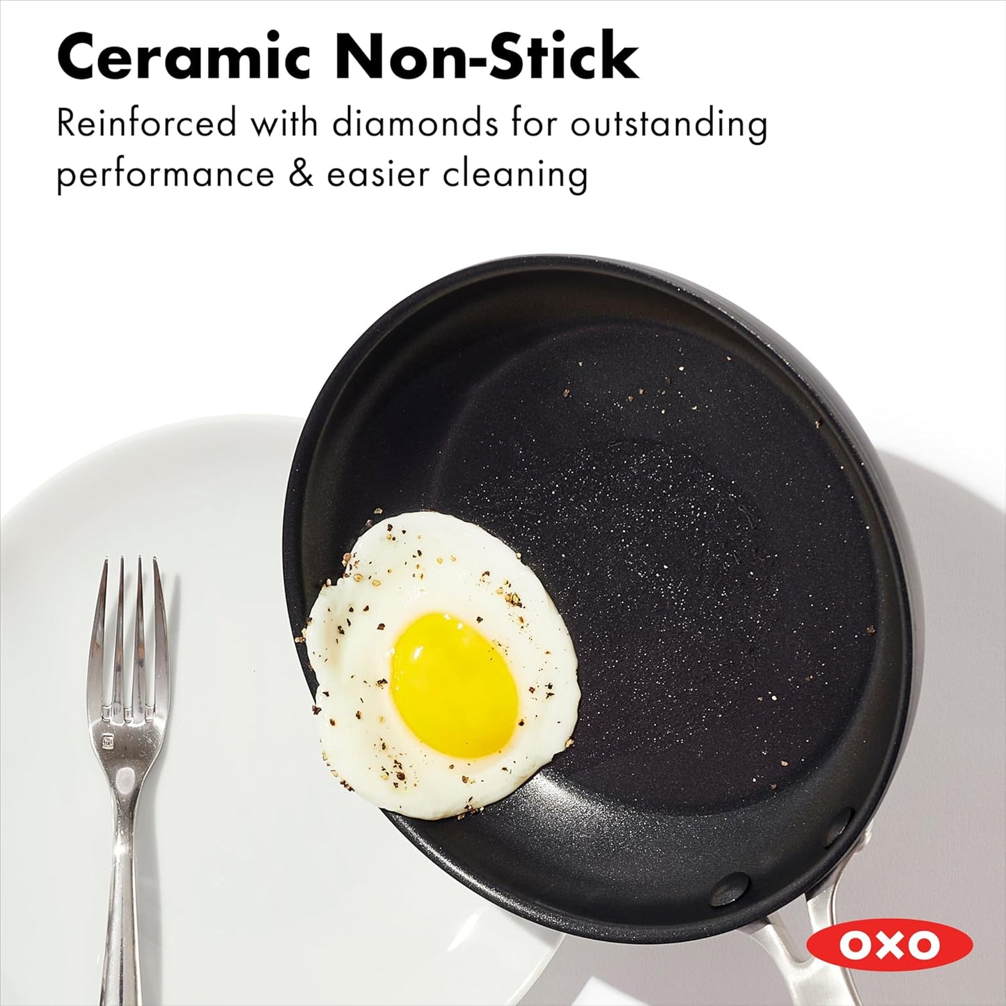 OXO 12” Nonstick Frying Pan Skillet - Durable Ceramic, PFAS-Free, Scratch Resistant, Black