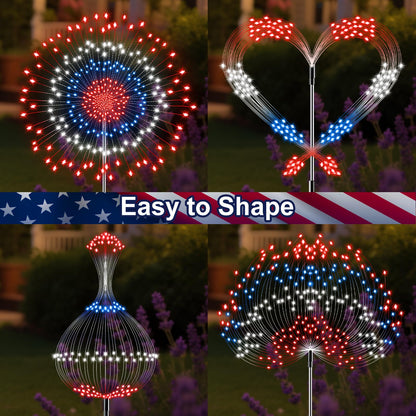 JORETLE Solar Firework Lights, 180 LED, 8 Modes & Timer, 2 Sets of 2 Pieces, Red White Blue, Outdoor Decorations for 4th of July