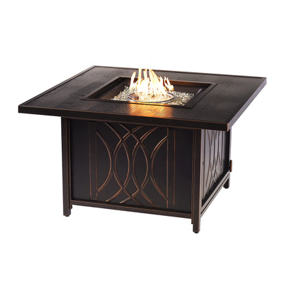Oakland Living AZCAVE-FPT-AC Aluminum 42 in. Square Propane Beads, Lid and Fabric Cover Finish Outdoor fire Table, Antique Copper