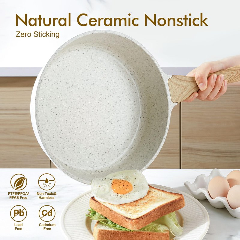 SENSARTE Nonstick Ceramic Cookware Set, 13-Piece Non-toxic Pots and Pans Set, Healthy Kitchen Cooking Set with Stay-Cool Handles, Silicone Tools and Pot Protectors, PFAS Free