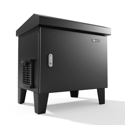 HQUA Pond Aerator Pump Cover Cabinet, Weatherproof Outdoor Protection System with Cooling Fan, Pre-Wired Outlet & 10 ft Power Cord, Galvanized Steel Enclosure 19”W × 14”D × 18.5”H