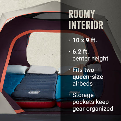 Coleman Skylodge Instant Tent with Rainfly, 4/6/8 Person Family Tent Sets Up in a Minute, Includes Pre-Attached Poles & Carry Bag