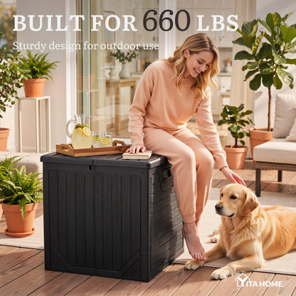 YITAHOME 150 Gallon Large Outdoor Deck Box, Lockable Resin Double-Wall Storage Box and Waterproof Patio Furniture Bin for Garden Tools & Pool Accessories, Black