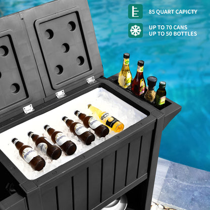 YITAHOME 85 Quart Cooler with Wheels, Upgrade Patio Ice Chest, Outdoor Beverage Cart Rolling Cooler for Patio Pool Deck Party BBQ Cookouts (Dark Grey)