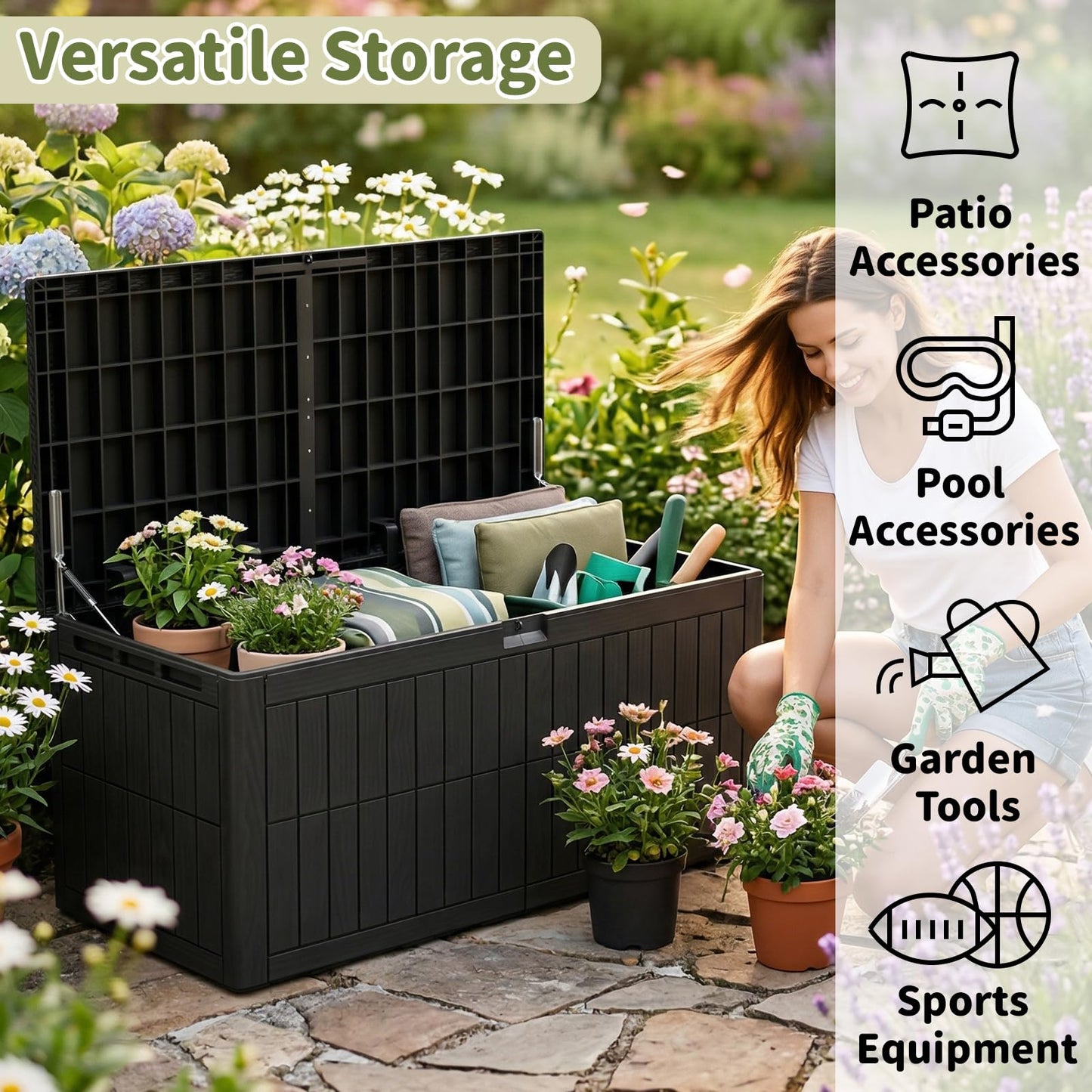 ZOMEYLPO 220 Gallon Outdoor Storage Box, Waterproof Lockable Resin Deck Box for Patio Furniture Cushions, Garden Tools, Pool Supplies, Extra Large Patio Storage Chest with Double Wall Design, Black