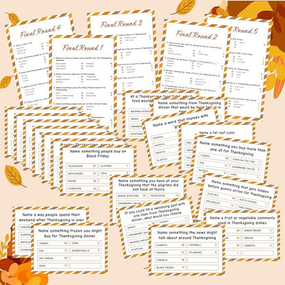 Thanksgiving Day Friendly Feud Game with 2 Answer Buzzers Fall Holiday Feud Cards Family Game Night Fun Trivia Quiz for Friendsgiving Party Office Adults Class Groups Team Building