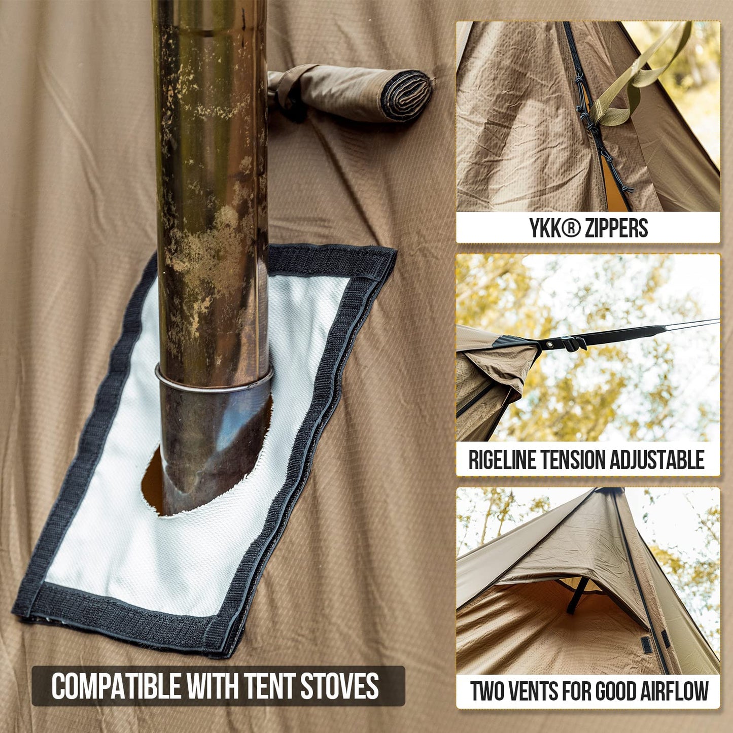 OneTigris ROCDOMUS Hot Tent with Stove Jack, 3000mm Waterproof, Versatile Lightweight Hammock Tent for Camping, Hiking, Backpacking, Bushcraft, Car Trips