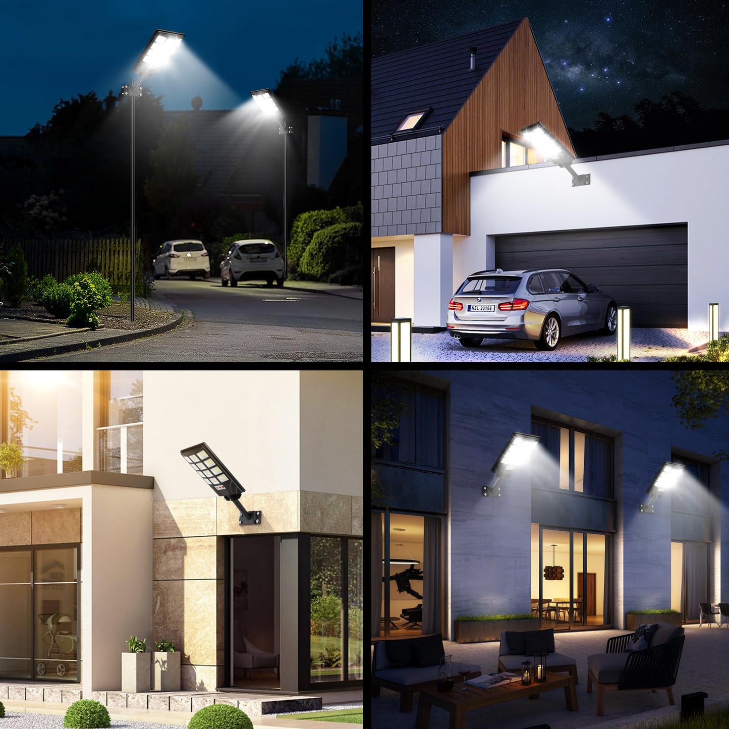 Brightever 4-Pack Solar Street Light Outdoor Waterproof, Motion Sensor Solar Powered Light, Dusk to Dawn LED Solar Parking Lot Flood Light for Outside, Yard, Garden, Path