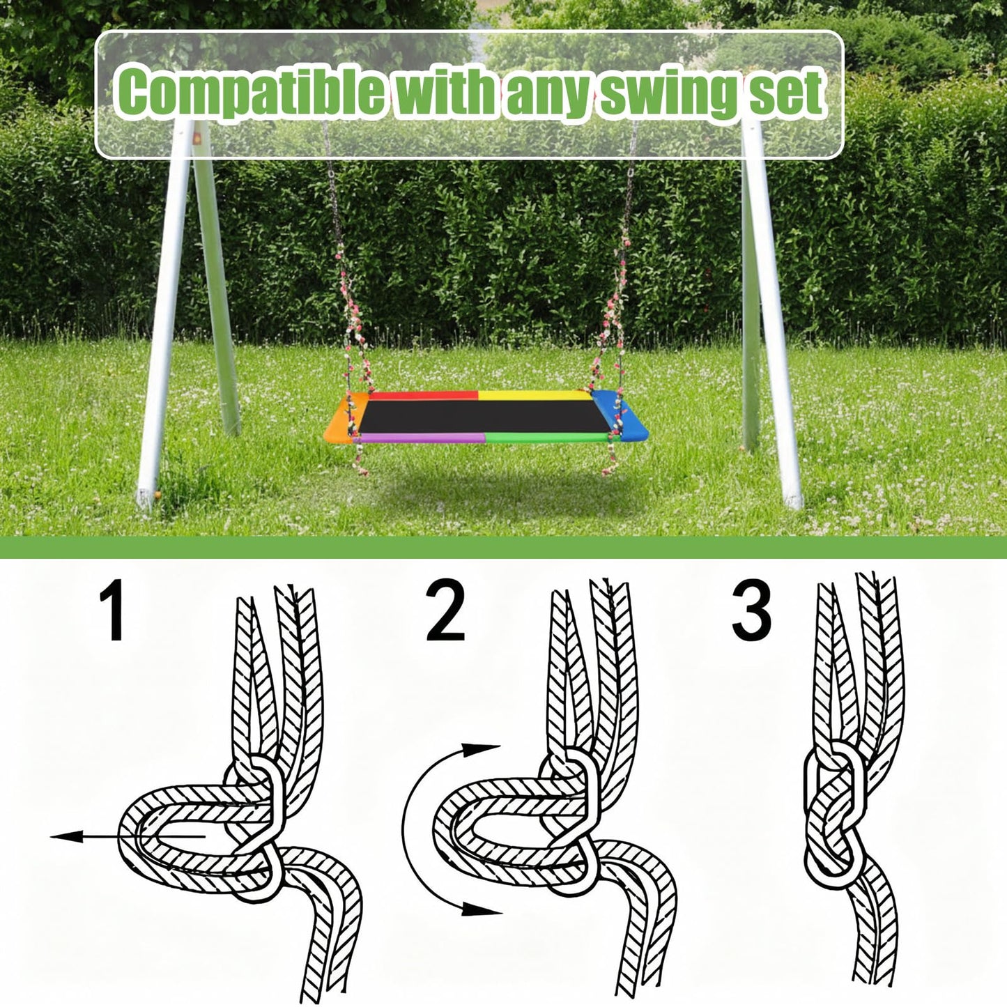 Arrowbash 70" x 40'' Extra Large Platform Tree Swing 800lbs Heavy Duty for Adults with 2 Artificial Flower Garland and Adjustable Straps Waterproof Rectangle Swing for Gift Outdoor Game